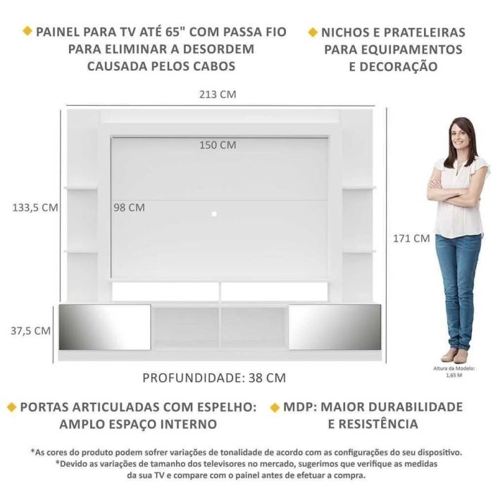 Rack com Painel Tv 65 Portas com Espelho Oslo Branco - Imagem 4