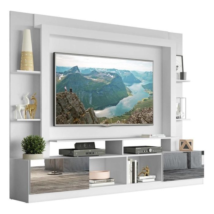 Rack com Painel Tv 65 Portas com Espelho Oslo Branco - Imagem 1