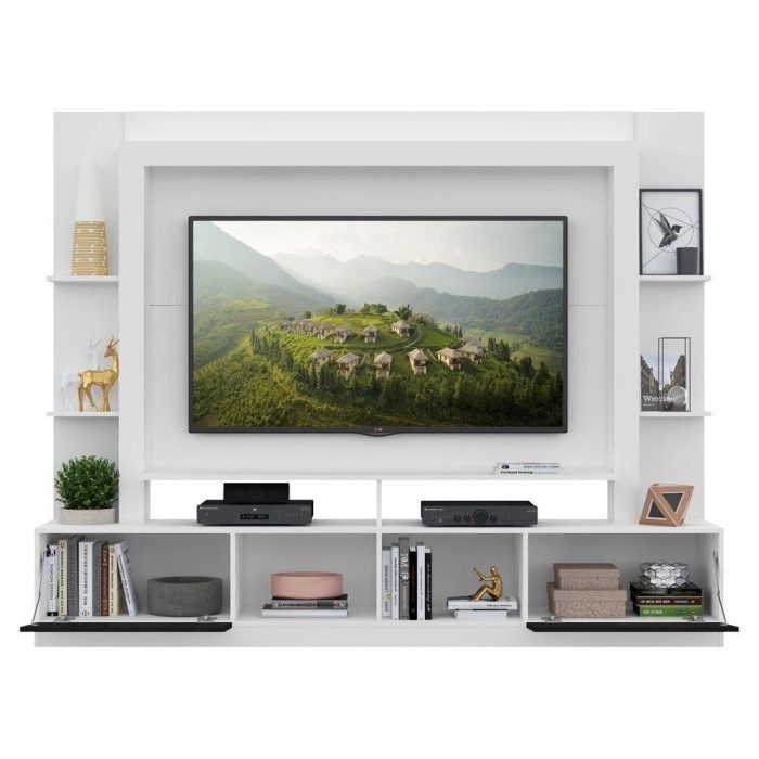 Rack com Painel Tv 65 Portas com Espelho Oslo Branco e preto - Imagem 3