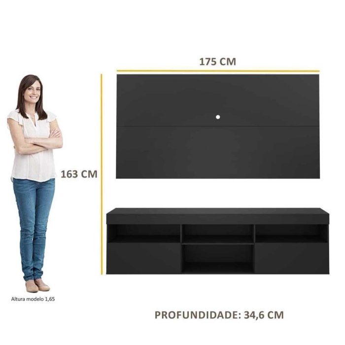 Rack com Painel p/tv até 65 Flórida Multimóveis Preto - Imagem 4