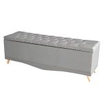 Recamier Calçadeira Baú Helena Casal 140 Cm Botão Encapados Pés Palito Suede Prata Eli Móveis