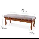 Recamier Decor Isabela 120 Cm Retrô Pés Luiz xv Banco Estofado Madeira Maciça Linho Bege M58 – rmi - Imagem 2