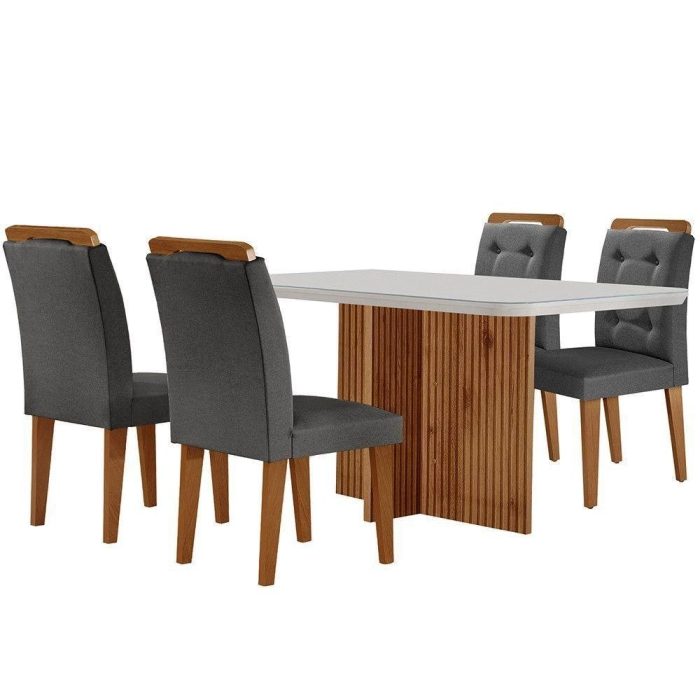 Sala De Jantar Mesa Olímpia 120cm Mdf Vidro Canto Copo Com 4 Cadeiras Grafite, Off White E Imbuia - Imagem 2