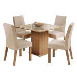 Sala de Jantar Madesa Evelin Mesa Tampo de Vidro com 4 Cadeiras – Rustic/Crema/Imperial - Imagem 2