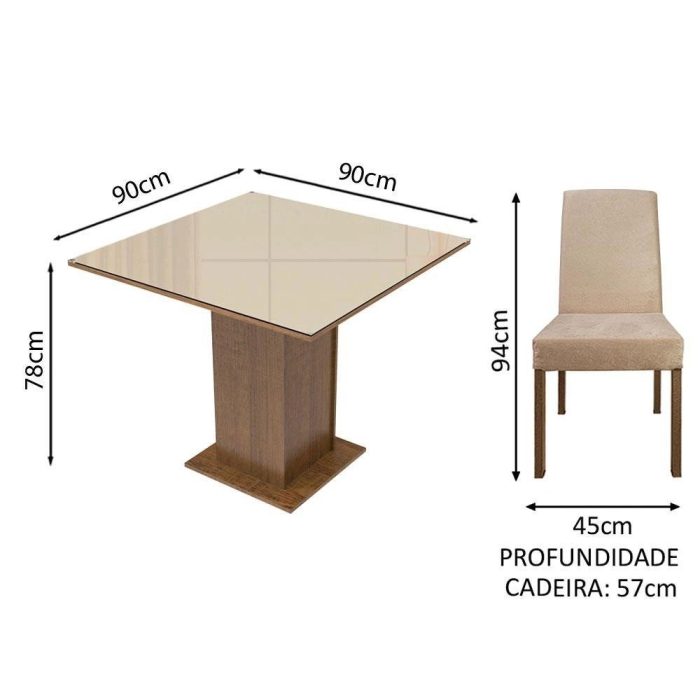 Sala de Jantar Madesa Evelin Mesa Tampo de Vidro com 4 Cadeiras – Rustic/Crema/Imperial - Imagem 3