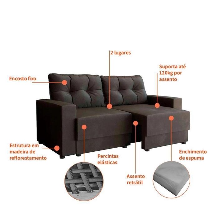 Sofá 2 Lugares Retrátil Lubeck Suede Grafite 140 cm - Imagem 3