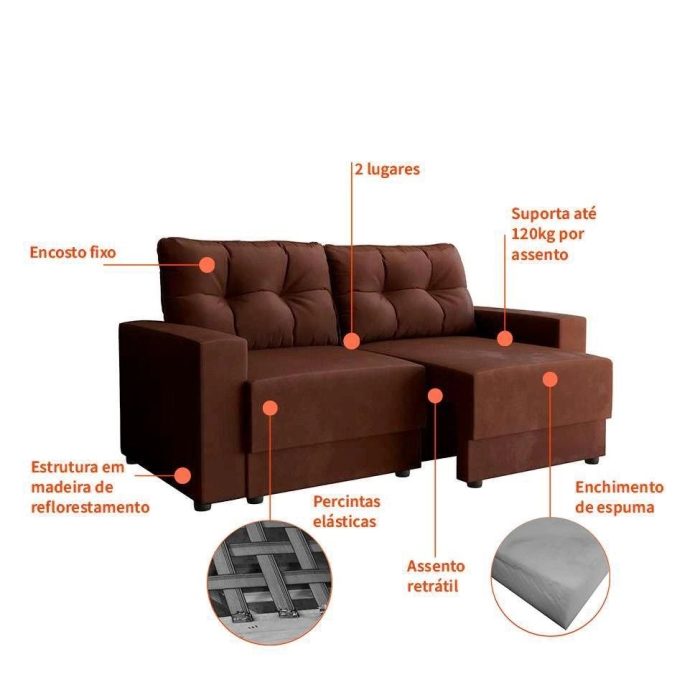 Sofá 2 Lugares Retrátil Lubeck Suede Marrom 140 cm - Imagem 4