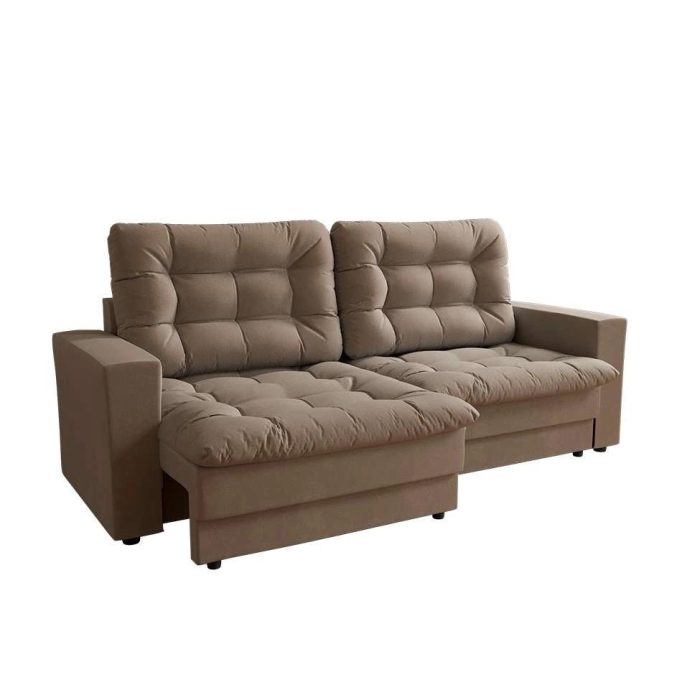 Sofá 3 Lugares Retrátil Lubeck Plush Suede Bege - Imagem 1