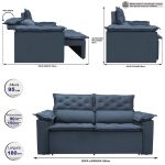 Sofá 3 Lugares Retrátil e Reclinável Cama inBox Compact 1,80m Velusoft Azul - Imagem 2