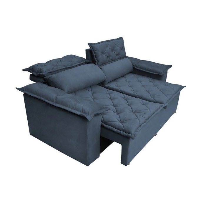 Sofá 3 Lugares Retrátil e Reclinável Cama inBox Compact 1,80m Velusoft Azul - Imagem 5