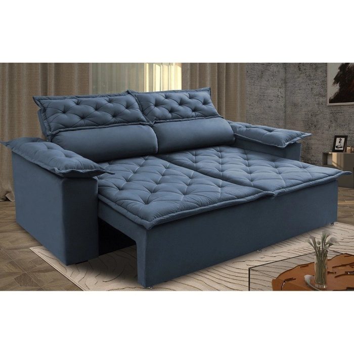 Sofá 3 Lugares Retrátil e Reclinável Cama inBox Compact 1,80m Velusoft Azul - Imagem 1
