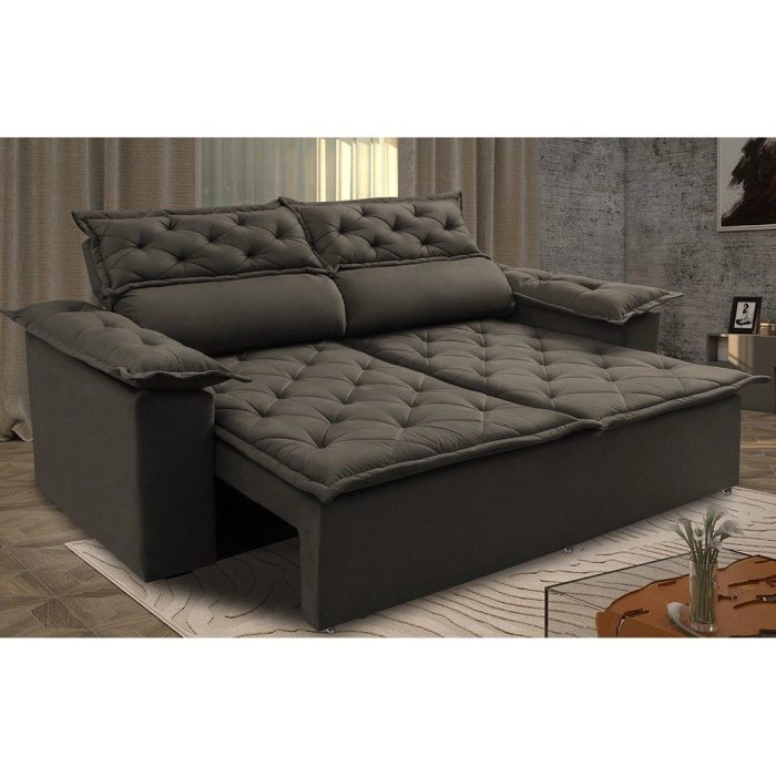 Sofá 3 Lugares Retrátil e Reclinável Cama inBox Compact 1,80m Velusoft Café - Imagem 1