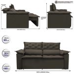 Sofá 3 Lugares Retrátil e Reclinável Cama inBox Compact 1,80m Velusoft Café - Imagem 3