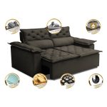 Sofá 3 Lugares Retrátil e Reclinável Cama inBox Compact 1,80m Velusoft Café - Imagem 4