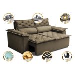 Sofá 3 Lugares Retrátil e Reclinável Cama inBox Compact 1,80m Velusoft Castor - Imagem 3