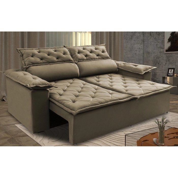 Sofá 3 Lugares Retrátil e Reclinável Cama inBox Compact 1,80m Velusoft Castor - Imagem 1