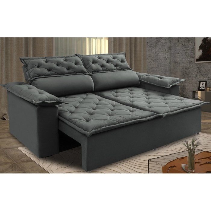 Sofá 3 Lugares Retrátil e Reclinável Cama inBox Compact 1,80m Velusoft Cinza - Imagem 1