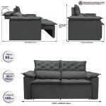 Sofá 3 Lugares Retrátil e Reclinável Cama inBox Compact 1,80m Velusoft Cinza - Imagem 2