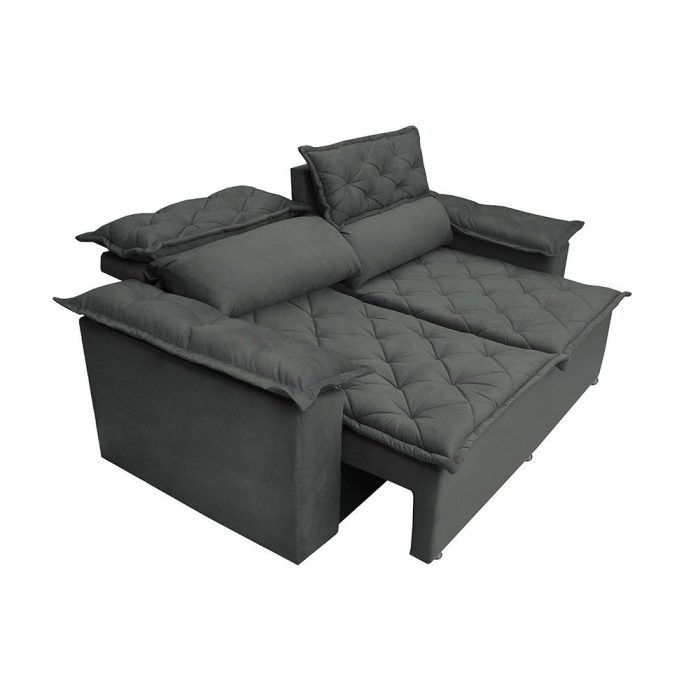 Sofá 3 Lugares Retrátil e Reclinável Cama inBox Compact 1,80m Velusoft Cinza - Imagem 5