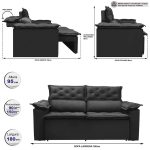 Sofá 3 Lugares Retrátil e Reclinável Cama inBox Compact 1,80m Velusoft Preto - Imagem 2