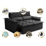 Sofá 3 Lugares Retrátil e Reclinável Cama inBox Compact 1,80m Velusoft Preto - Imagem 3