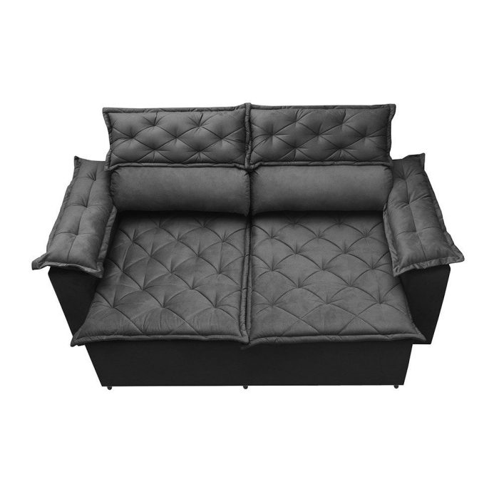 Sofá 3 Lugares Retrátil e Reclinável Cama inBox Compact 1,80m Velusoft Preto - Imagem 4
