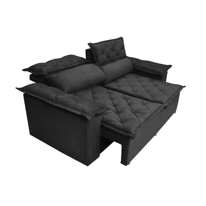 Sofá 3 Lugares Retrátil e Reclinável Cama inBox Compact 1,80m Velusoft Preto - Imagem 5