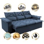 Sofá 3 Lugares Retrátil e Reclinável Cama inBox Compact 2,00m Velusoft Azul - Imagem 3