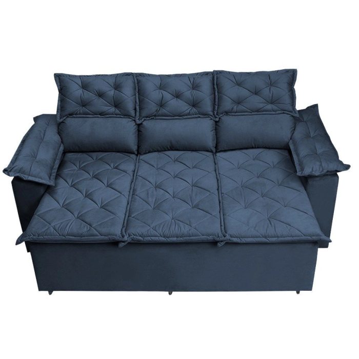 Sofá 3 Lugares Retrátil e Reclinável Cama inBox Compact 2,00m Velusoft Azul - Imagem 4
