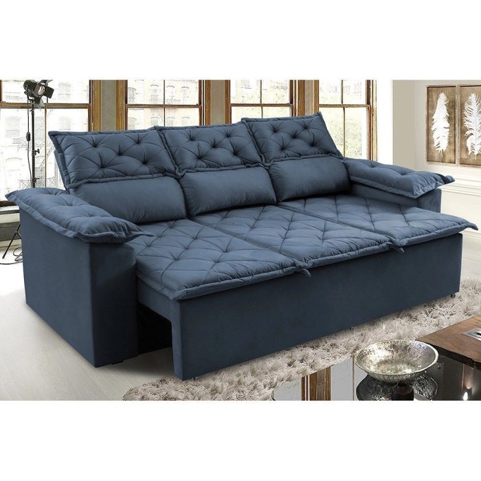 Sofá 3 Lugares Retrátil e Reclinável Cama inBox Compact 2,00m Velusoft Azul - Imagem 1