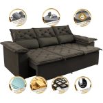 Sofá 3 Lugares Retrátil e Reclinável Cama inBox Compact 2,00m Velusoft Café - Imagem 5
