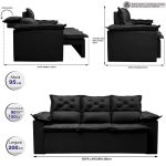 Sofá 3 Lugares Retrátil e Reclinável Cama inBox Compact 2,00m Velusoft Preto - Imagem 2