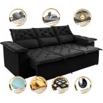Sofá 3 Lugares Retrátil e Reclinável Cama inBox Compact 2,00m Velusoft Preto - Imagem 3