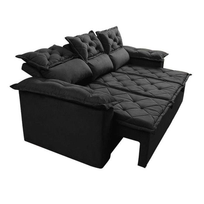 Sofá 3 Lugares Retrátil e Reclinável Cama inBox Compact 2,00m Velusoft Preto - Imagem 5