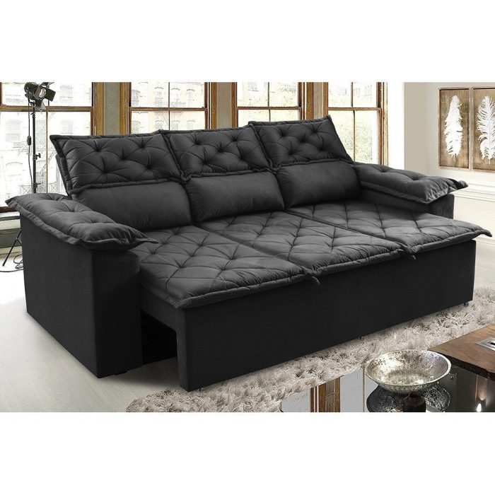 Sofá 3 Lugares Retrátil e Reclinável Cama inBox Compact 2,00m Velusoft Preto - Imagem 1