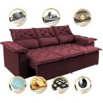 Sofá 3 Lugares Retrátil e Reclinável Cama inBox Compact 2,00m Velusoft Vinho - Imagem 3