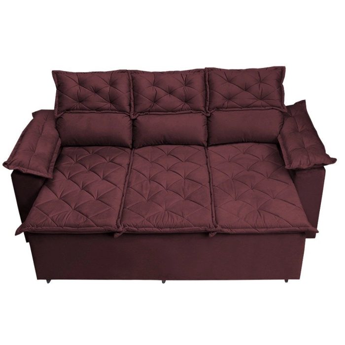 Sofá 3 Lugares Retrátil e Reclinável Cama inBox Compact 2,00m Velusoft Vinho - Imagem 4
