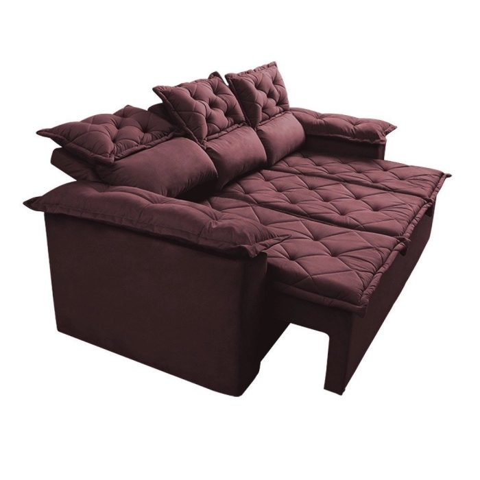 Sofá 3 Lugares Retrátil e Reclinável Cama inBox Compact 2,00m Velusoft Vinho - Imagem 5