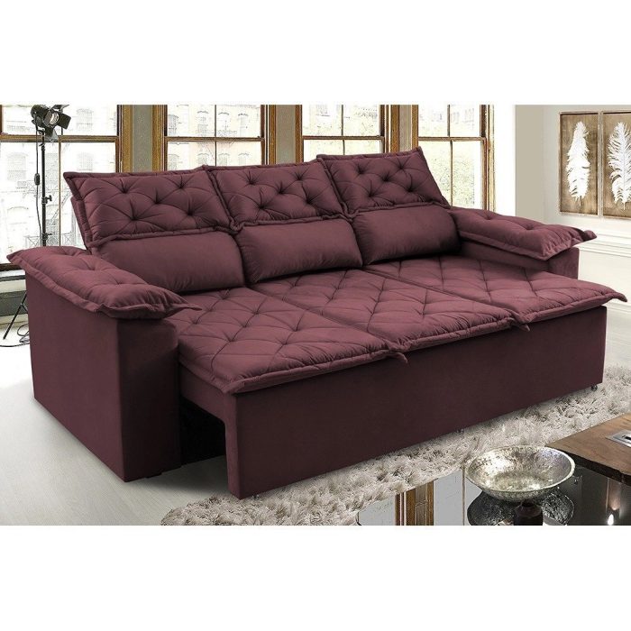 Sofá 3 Lugares Retrátil e Reclinável Cama inBox Compact 2,00m Velusoft Vinho - Imagem 1