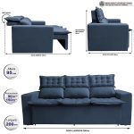 Sofá 3 Lugares Retrátil e Reclinável Cama inBox Slim 2,00m Velusoft Azul - Imagem 2
