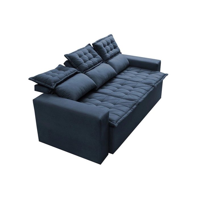 Sofá 3 Lugares Retrátil e Reclinável Cama inBox Slim 2,00m Velusoft Azul - Imagem 5