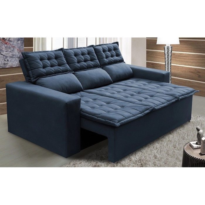Sofá 3 Lugares Retrátil e Reclinável Cama inBox Slim 2,00m Velusoft Azul - Imagem 1