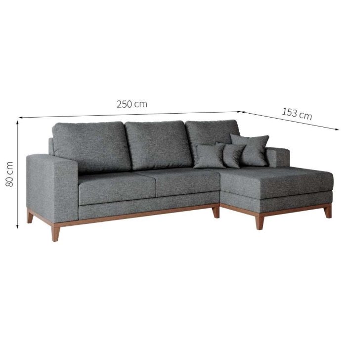 Sofá 4 Lugares Belgrado com Chaise Direito Linho Cinza 250 cm - Imagem 2