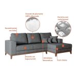 Sofá 4 Lugares Belgrado com Chaise Direito Linho Cinza 250 cm - Imagem 3