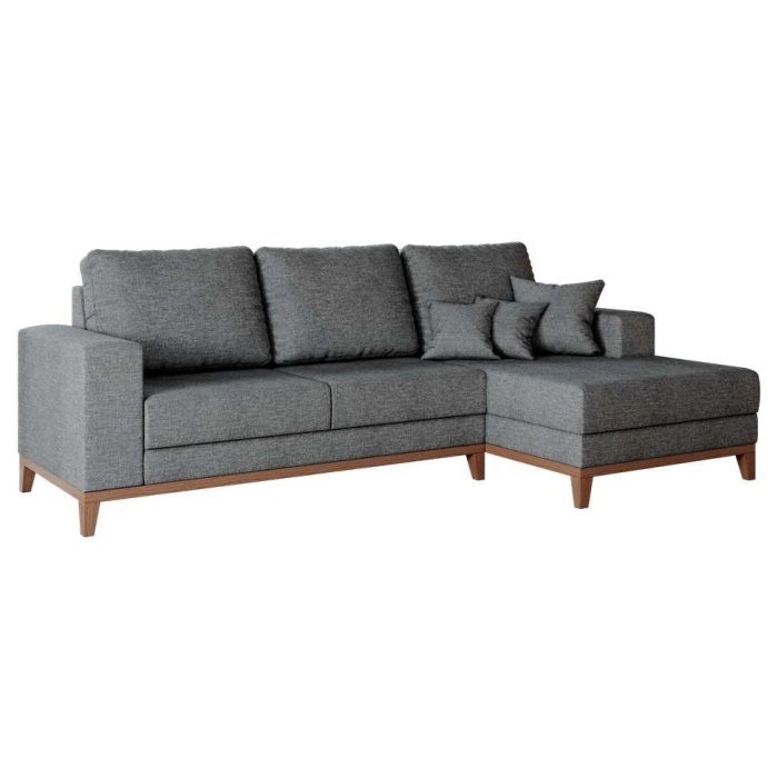 Sofá 4 Lugares Belgrado com Chaise Direito Linho Cinza 250 cm - Imagem 4