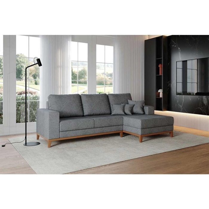 Sofá 4 Lugares Belgrado com Chaise Direito Linho Cinza 250 cm - Imagem 1
