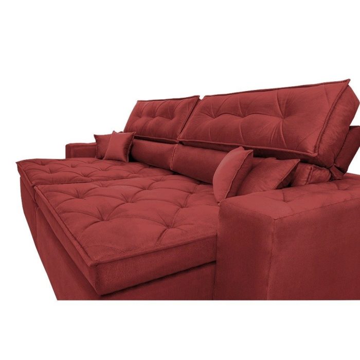 Sofá Austin 2,62m Retrátil, Reclinável com Molas no Assento e Almofadas, Suede Vermelho Cama inBox - Imagem 6