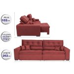 Sofá Austin 2,62m Retrátil, Reclinável com Molas no Assento e Almofadas, Suede Vermelho Cama inBox - Imagem 3