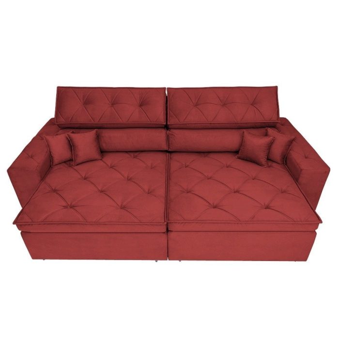 Sofá Austin 2,62m Retrátil, Reclinável com Molas no Assento e Almofadas, Suede Vermelho Cama inBox - Imagem 4