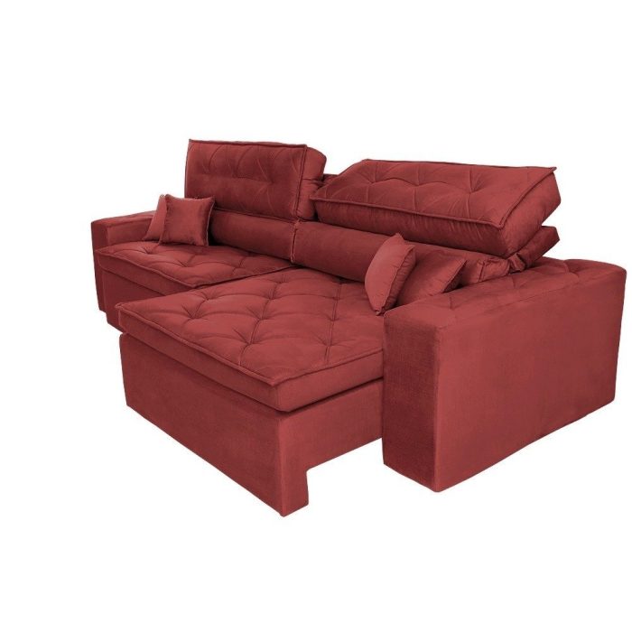 Sofá Austin 2,62m Retrátil, Reclinável com Molas no Assento e Almofadas, Suede Vermelho Cama inBox - Imagem 5